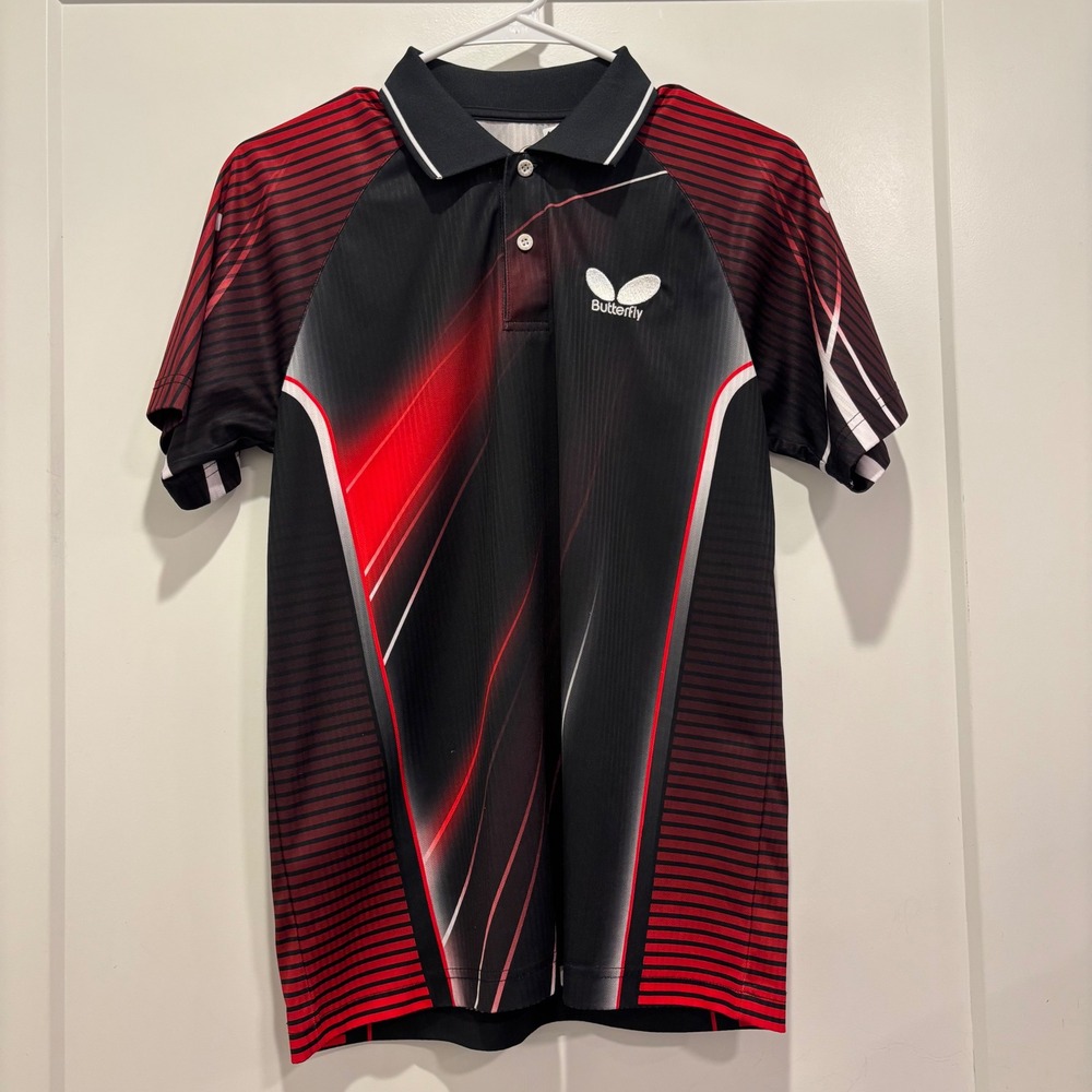 Butterfly Table Tennis Jersey Mens Small Red Black Performance Polo Shirt